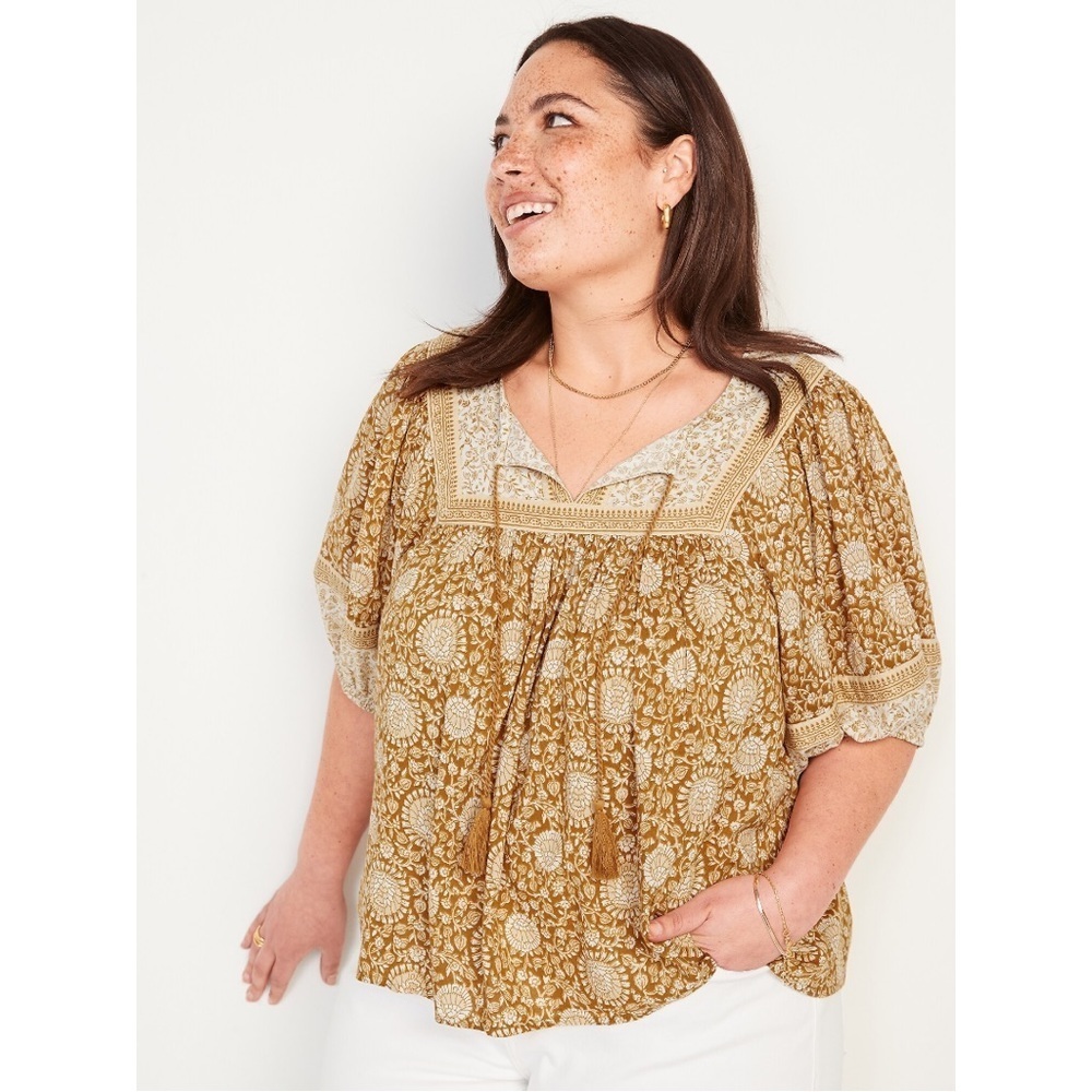 Old Navy Mustard Floral Peasant Top